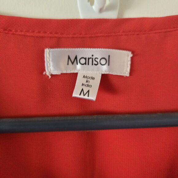 Marisol Women's Size Medium Sheer Cap Sleeve Blouse Red Relaxed Flowy Fit Summer - Picture 2 of 7